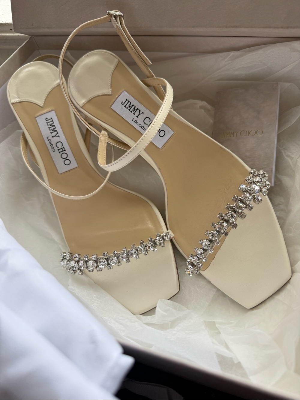 Jimmy Choo Ivory Crystal-Strap Slingback Sandals